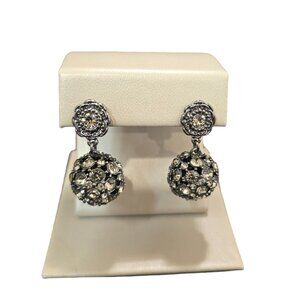 Women's Party Elegant Gunmetal Plated Earrings Champagne Crystals Pierced NWOT